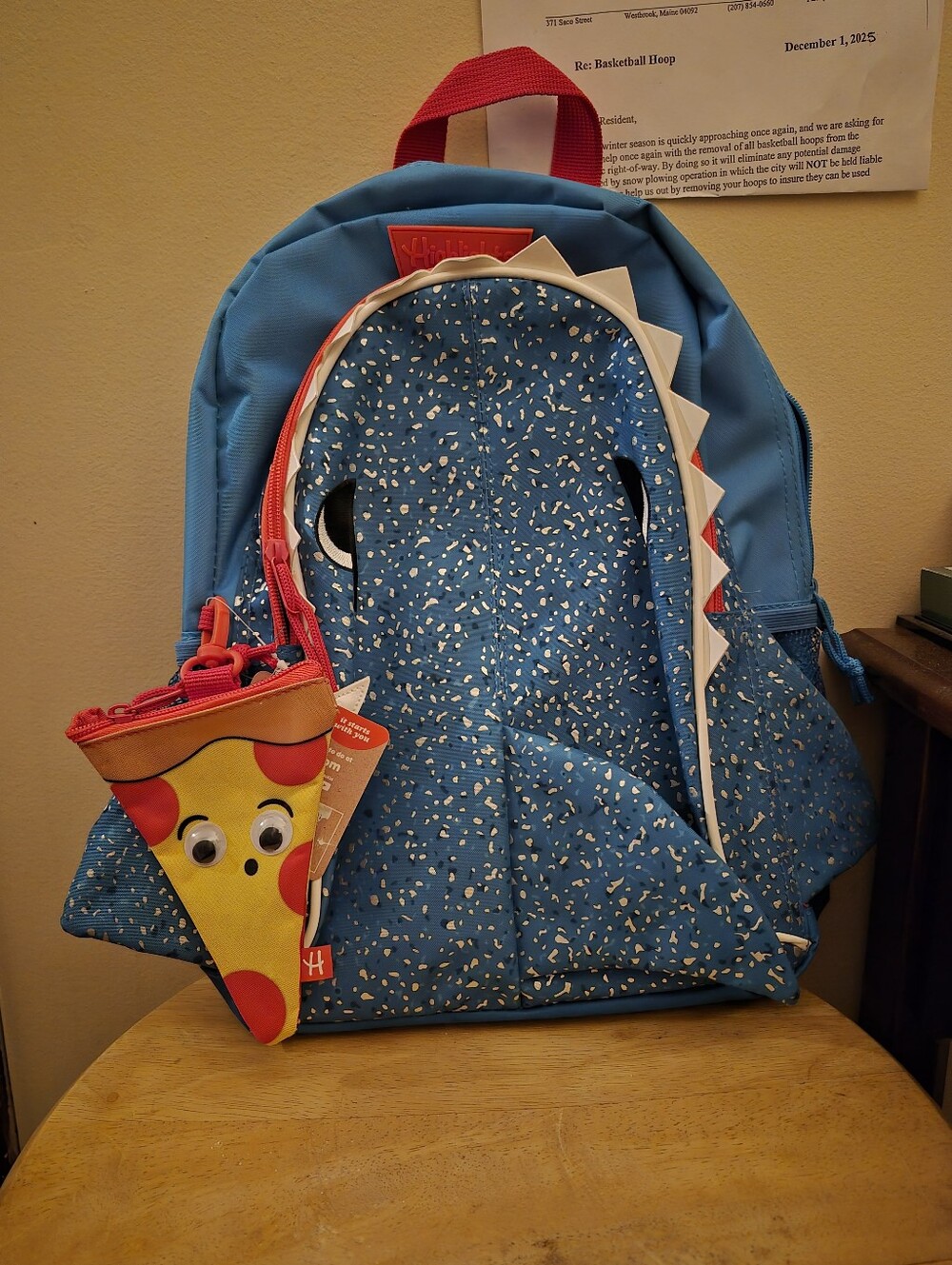 Kids Blue Highlights Shark Backpack with Pizza Coin Purse